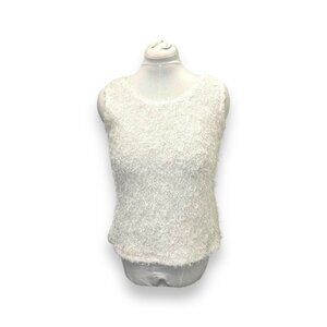 New Directions Women’s Fuzzy White Sleeveless Textured Top L Polyester